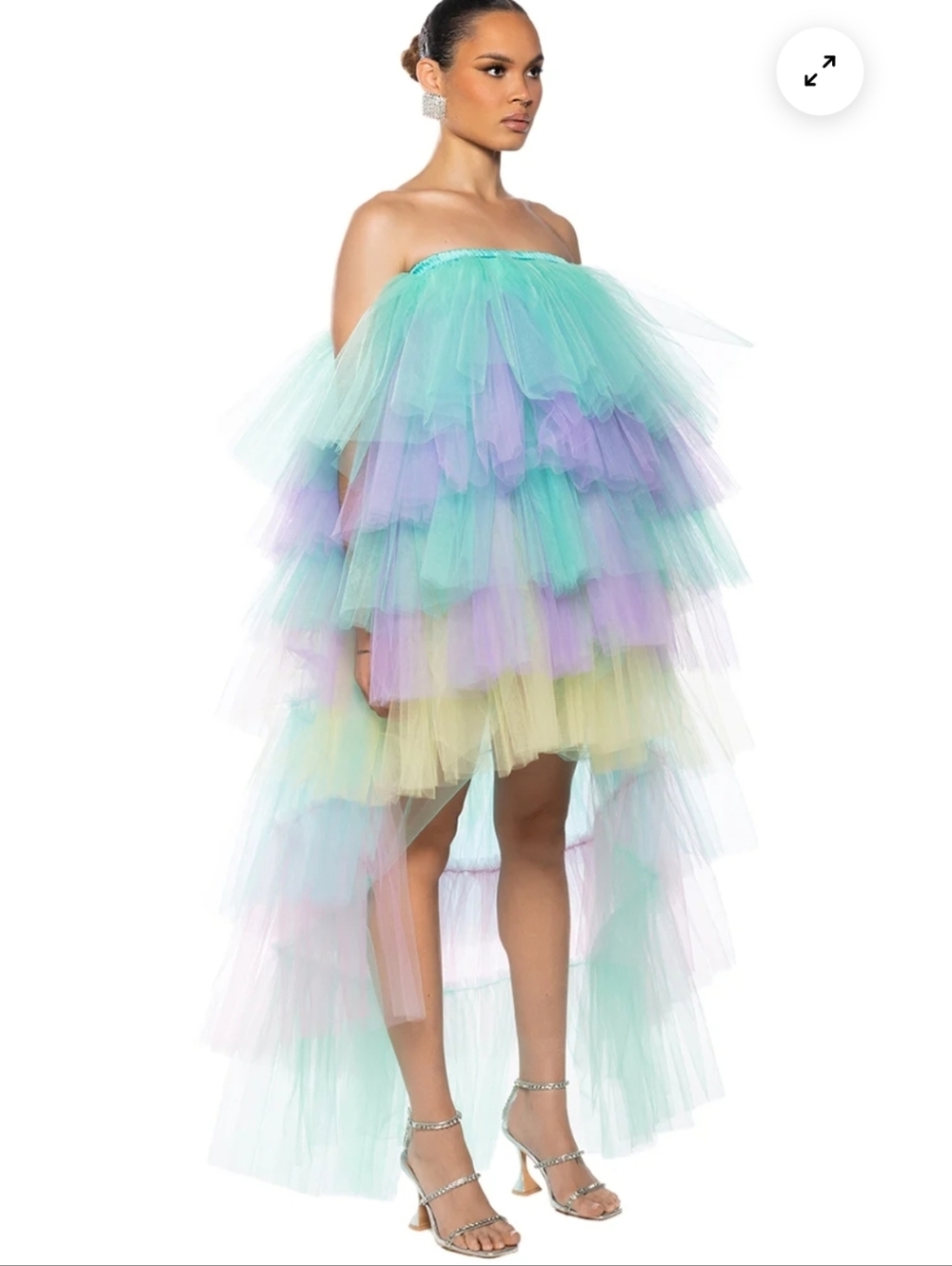 Pastel Tiered Tulle High-Low Strapless DRESS L/XL This Is New Without Tags - Picture 6 of 10